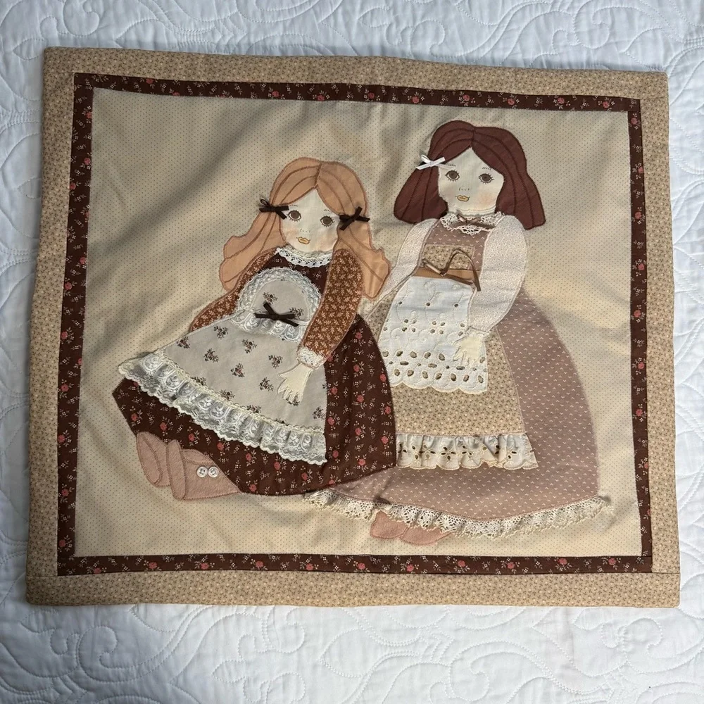 Quilted Tapestry Prairie Farm Girl 23x20 Grannycore Cottagecore Wall Hanging EUC